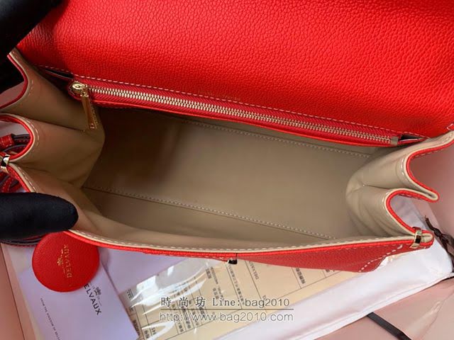 DELVAUX女包 Brillant系列手袋 原廠牛皮 德爾沃女手提包 女手拎包 Delvaux單肩斜挎包 DS0028手縫火焰紅  fcs1372
